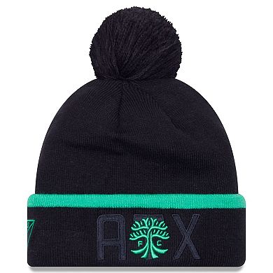 Men's New Era Black Austin FC Wordmark Kick Off Cuffed Knit Hat with Pom