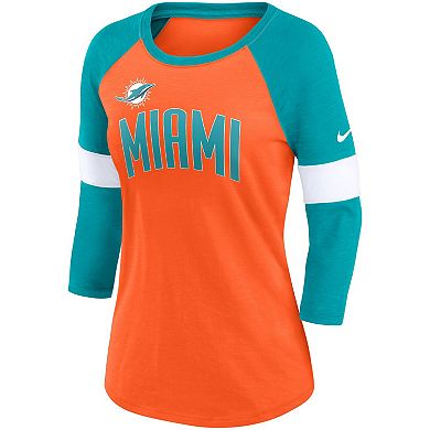 Women's Nike Miami Dolphins Orange/Aqua Football Pride Raglan 3/4-Sleeve T-Shirt