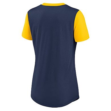 Women's Nike Navy Milwaukee Brewers Hipster Swoosh Cinched Tri-Blend Performance Fashion T-Shirt