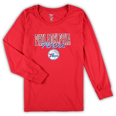 Women's Concepts Sport Red/Heather Gray Philadelphia 76ers Plus Size Long Sleeve T-Shirt and Shorts Sleep Set
