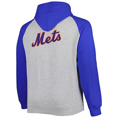 Men's Heather Gray/Royal New York Mets Big & Tall Raglan Hoodie Full-Zip Sweatshirt