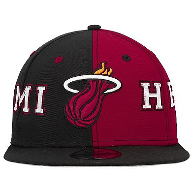 Men's New Era Black/Red Miami Heat Team Split 9FIFTY Snapback Hat