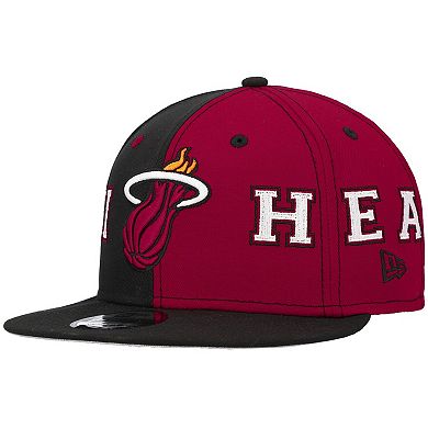 Men's New Era Black/Red Miami Heat Team Split 9FIFTY Snapback Hat