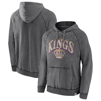 Men's Fanatics Branded Gray Los Angeles Kings Heritage Broken Ice Washed Raglan Pullover Hoodie