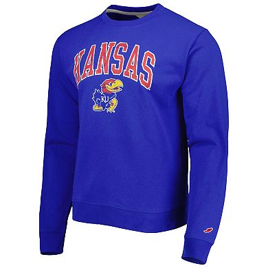 Men's League Collegiate Wear Royal Kansas Jayhawks 1965 Arch Essential Fleece Pullover Sweatshirt