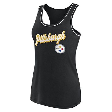 Women's Fanatics Branded Black Pittsburgh Steelers Wordmark Logo Racerback Scoop Neck Tank Top