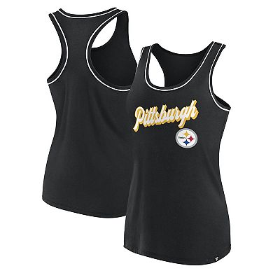 Women's Fanatics Branded Black Pittsburgh Steelers Wordmark Logo Racerback Scoop Neck Tank Top