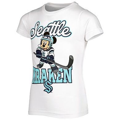 Girls Youth White Seattle Kraken Mickey Mouse Go Team Go T-Shirt