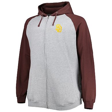 Men's Heather Gray/Brown San Diego Padres Big & Tall Raglan Hoodie Full-Zip Sweatshirt