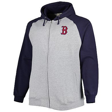 Men's Heather Gray/Navy Boston Red Sox Big & Tall Raglan Hoodie Full-Zip Sweatshirt