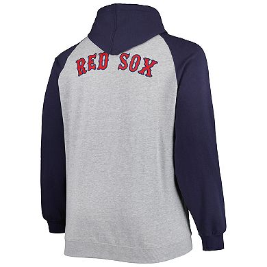 Men's Heather Gray/Navy Boston Red Sox Big & Tall Raglan Hoodie Full-Zip Sweatshirt