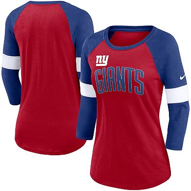 Women's Nike New York Giants Heathered Red/Heathered Royal Football Pride Slub 3/4 Raglan Sleeve T-Shirt