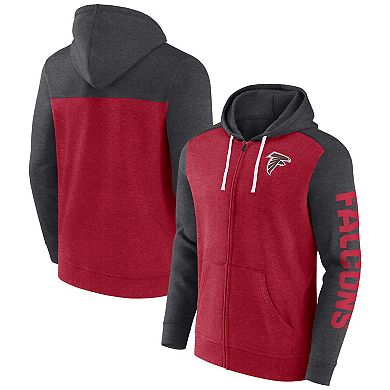 Men's Fanatics Branded Heather Red Atlanta Falcons Down and Distance Full-Zip Hoodie