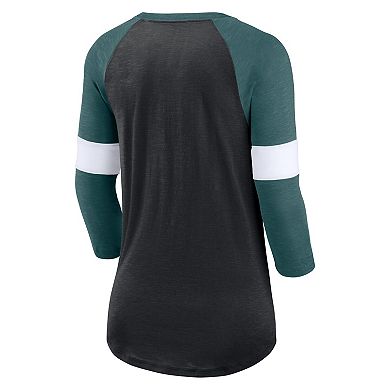 Women's Nike Philadelphia Eagles Heather Black/Heather Midnight Green Football Pride Raglan 3/4-Sleeve T-Shirt