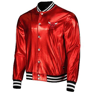 Unisex The Wild Collective Red Chicago Bulls Metallic Full-Snap Bomber Jacket