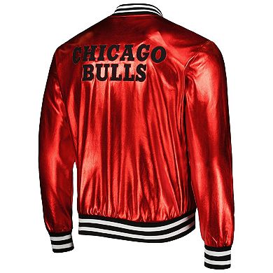 Unisex The Wild Collective Red Chicago Bulls Metallic Full-Snap Bomber Jacket