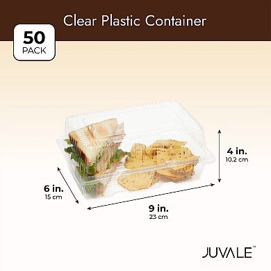 Clear Disposable Food Containers with Lids, Plastic Take Out Boxes (9x6x4 In, 50 Pack)