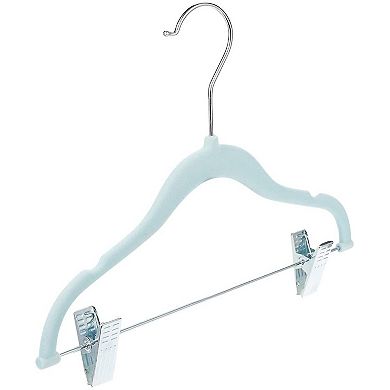 24 Pack Blue Velvet Clothes Hangers with Clips for Kids Closet, Nursery, 12 In