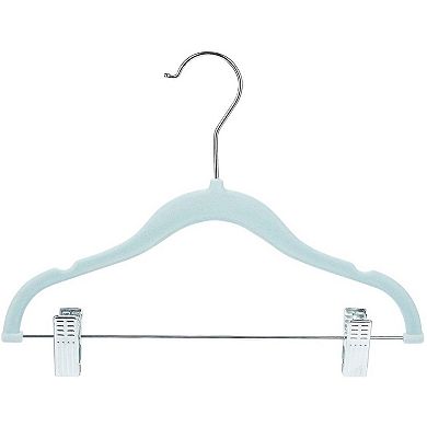 Blue Velvet Clothes Hangers with Clips for Baby Nursery and Kids Closet, Ultra Thin, Nonslip (12 Inches, 24 Pack)