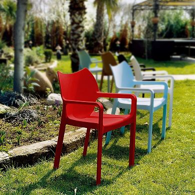 33" Red Outdoor Patio Solid Dining Arm Chair