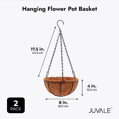 Black Metal Hanging Planter Basket with Coco Liners (8 x 17.5 In, 2 Pack)