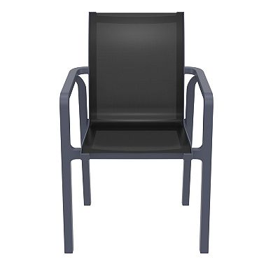 35.5" Gray and Black Resin Sling Outdoor Dining Arm Chair