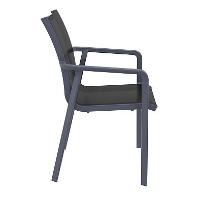 35.5" Gray and Black Resin Sling Outdoor Dining Arm Chair