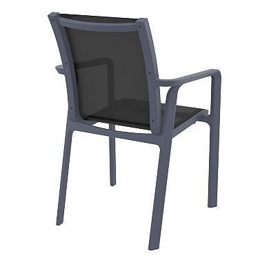 35.5" Gray and Black Resin Sling Outdoor Dining Arm Chair