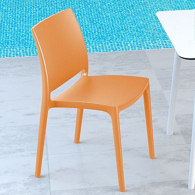 32" Orange Resin Solid Weather Resistant Outdoor Dining Chair