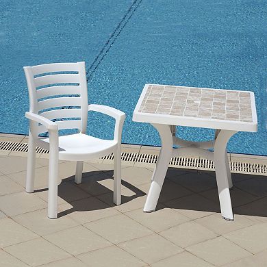 35.5" Snow White Resin Solid Stackable Weather Resistant Dining Arm Chair