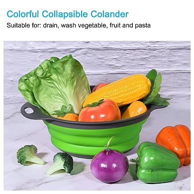 Collapsible Colander 3 Pcs Silicone Round Foldable Strainer, 8inch 9.4inch