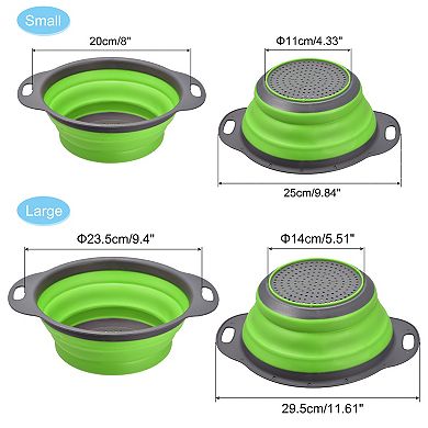 Collapsible Colander 3 Pcs Silicone Round Foldable Strainer, 8inch 9.4inch