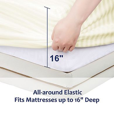 100GSM Microfiber Striped Bed Fitted Sheet 16 Inch Deep Pocket Bed Mattress Cover King 78"W x 80"L