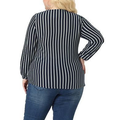 Women's Plus Stripe Long Sleeves Elastic Cuff Shirt