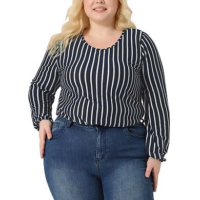 Women's Plus Stripe Long Sleeves Elastic Cuff Shirt