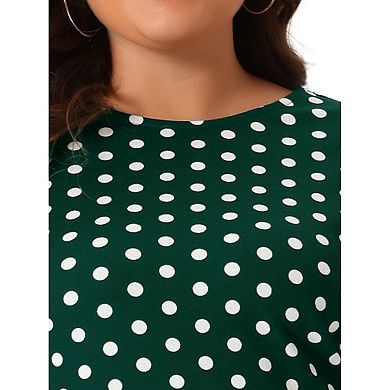 Women's Plus Size Summer Polka Dots Short Sleeve Peplum Top