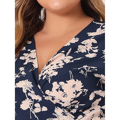 Women's Plus Size Summer Outfit Ditsy Colorful Floral Wrap Blouse