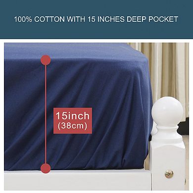 Breathable Fitted Sheets Durable Comfortable Bottom Shee15" Large Pocket Cotton Full 74" x 53"(L*W)