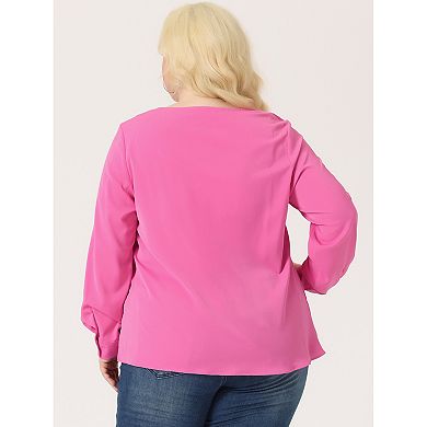 Women's Plus Size Winter Solid Long Sleeve V Neck Twist Casual Top