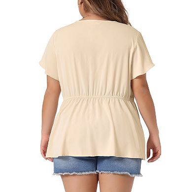 Women's Plus Size Work Short Sleeve Button Down Peplum Shirt