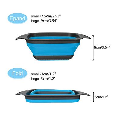 Collapsible Colander Set, 2 Size Silicone Square Foldable Strainer