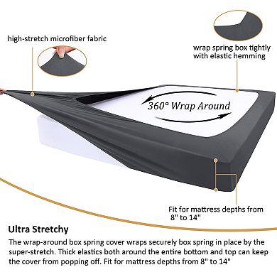 Smooth Box Spring Cover Wrap Around 4 Sides Stretchy King 78" x 80" x 14"(W*L*H)
