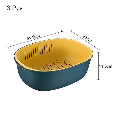 Kitchen Colander Bowl Strainers 3PCS, Plastic Double Layered Drain Basket
