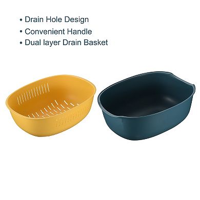 Kitchen Colander Bowl Strainers 3PCS, Plastic Double Layered Drain Basket
