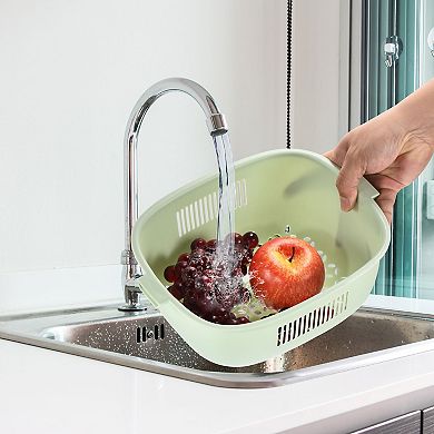 Kitchen Plastic Colander Food Strainer Fruit Washing Bowl Sets 2PCS