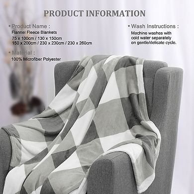 Plaid Buffalo Checker Christmas Blanket Soft Plush Fleece for Sofa Bed Twin 60"x78"