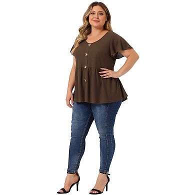 Women's Plus Size Tops Button Front Shirts Peplum Top