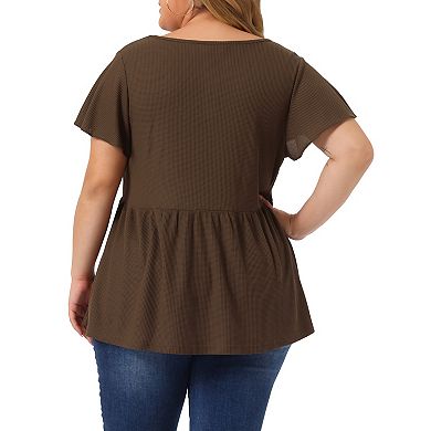 Women's Plus Size Tops Button Front Shirts Peplum Top