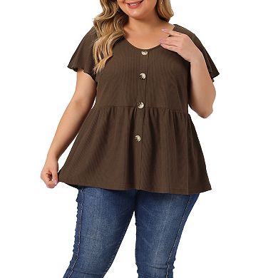 Women's Plus Size Tops Button Front Shirts Peplum Top