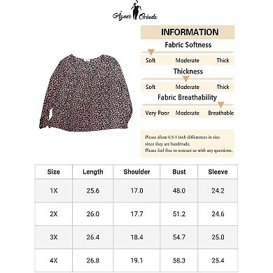 Women's Plus Floral Printed Round Neck Long Sleeve Blouse